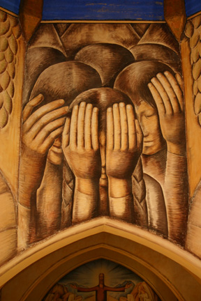 Photo of a painting inside the Santa Barbara Cemetery's Chapel called "The Penitents."