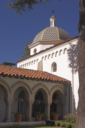 Exterior photo of the Santa Barbara Cemetery's Chapel.