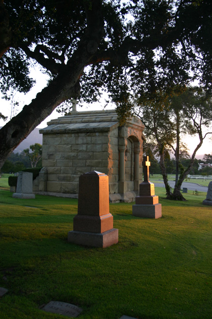 Photo of the Santa Barbara Cemetery's Grounds at Sunset.